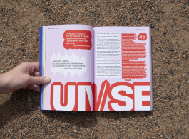 Ein offenes Buch zeigt den ersten Teil eines Artikels über Frauen im Grafikdesign. Der Titel Unseen sitzt unten auf der Seite und ist angeschnitten. 